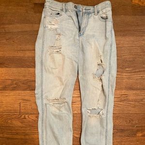 A&F high waisted distressed cropped straight ankle jeans